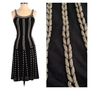 NWT TEMPERLEY LONDON Black Gold Braided Knit Elena Midi Dress US 2